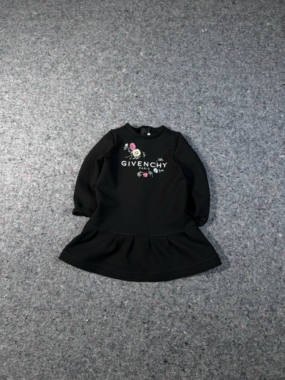 Givenchy Paris Baby Girl Dress 18M Black Floral Logo Embroidered Long Sleeve